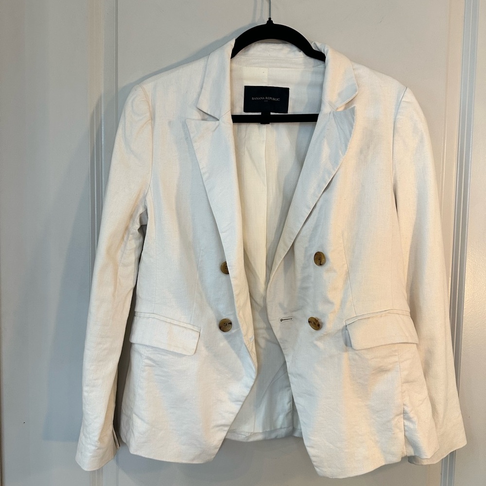 Banana Republic Cream Linen/Cotton Blend Double Breasted Blazer, Size Small